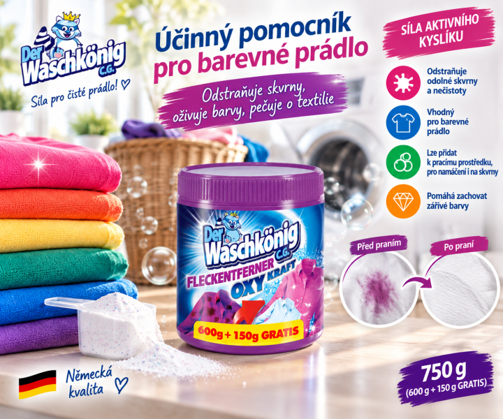 Waschkönig OXY Kraft Color odstraňovač skvrn na barevné prádlo – 750 g